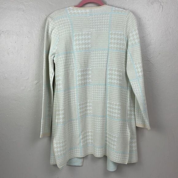 Anne Klein sz Small Ivory Blue Houndstooth Plaid Open Cardigan NWT coastal - Picture 3 of 11